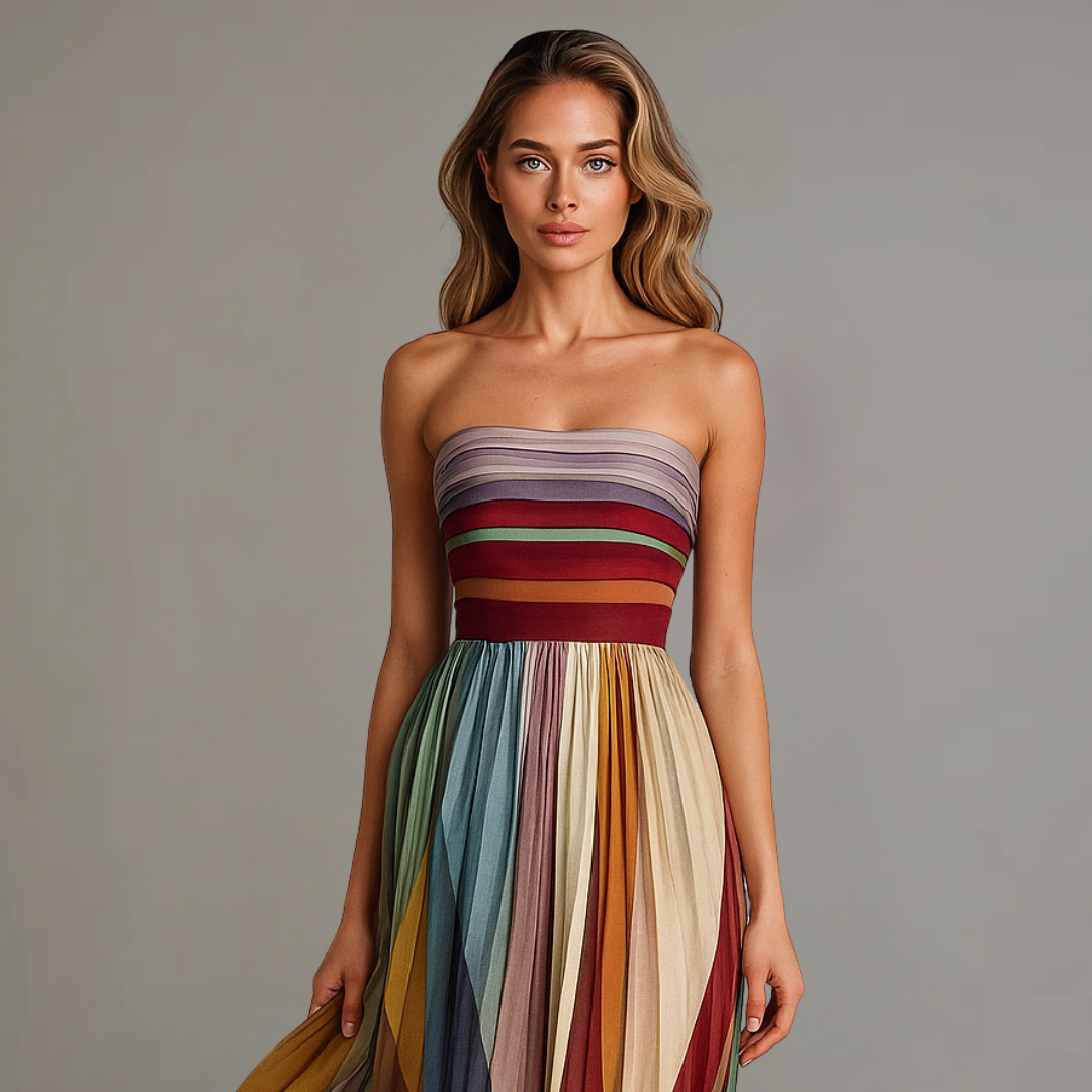 Pauline | Multicolored Pleated Maxi Dress Without Straps