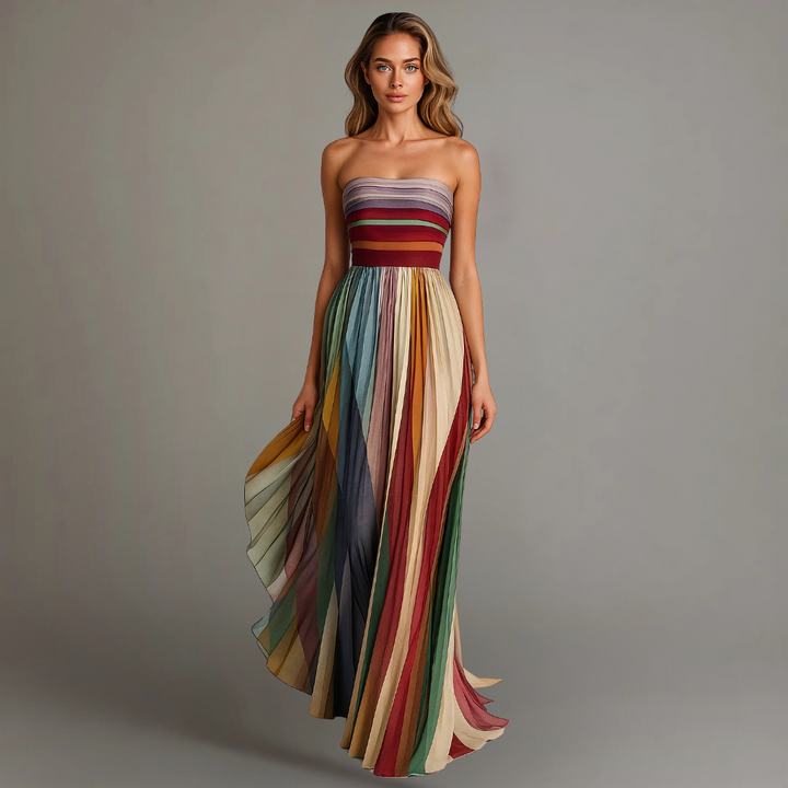 Pauline | Multicolored Pleated Maxi Dress Without Straps