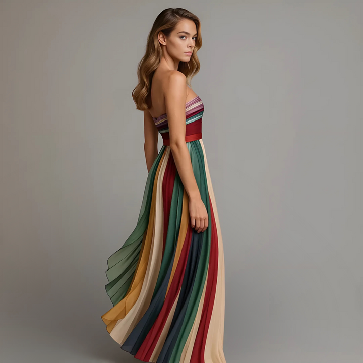Pauline | Multicolored Pleated Maxi Dress Without Straps