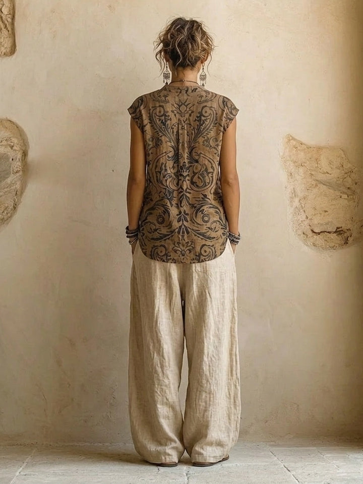 Elena | Set of 3 pieces with wide leg pants and cardigan