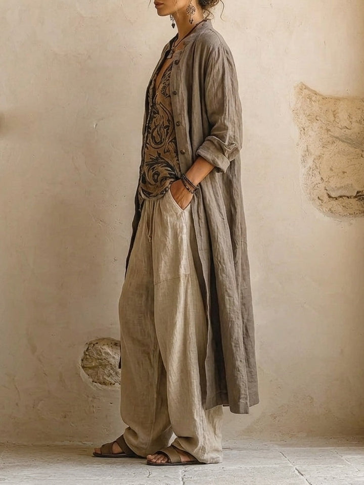 Elena | Set of 3 pieces with wide leg pants and cardigan