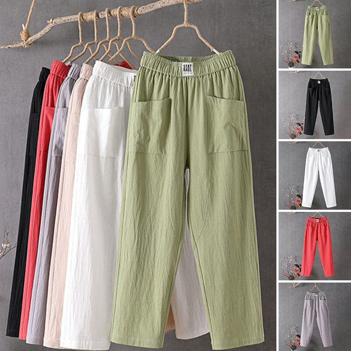 Julie | Casual Cotton Linen Trousers with Elasticated Waist