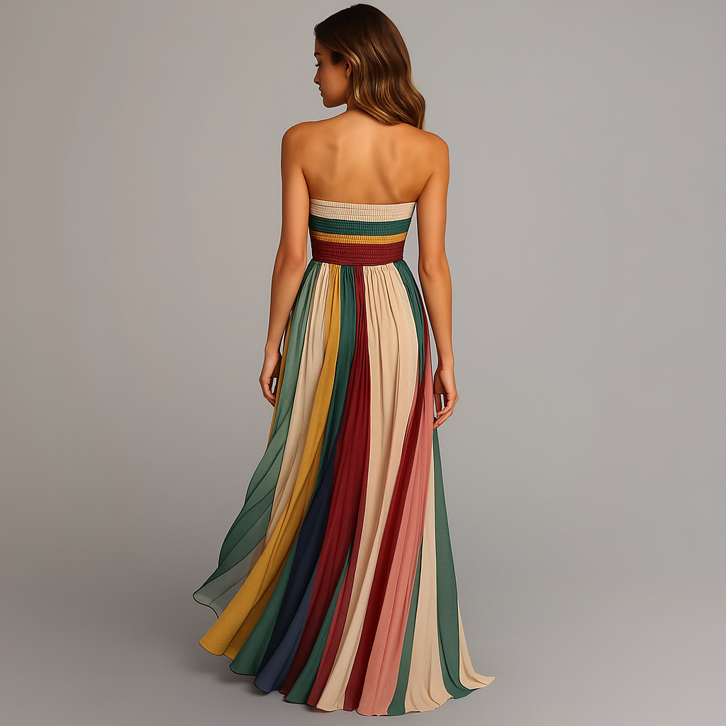 Pauline | Multicolored Pleated Maxi Dress Without Straps
