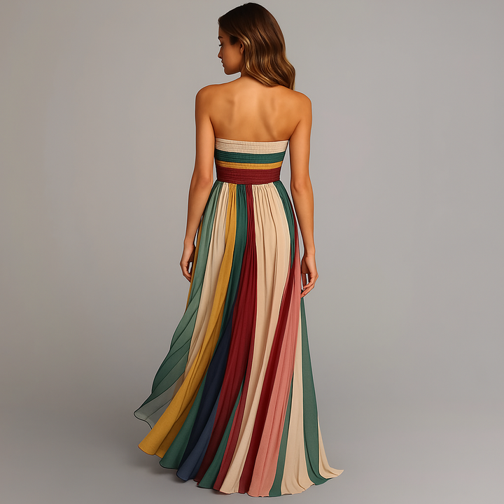 Pauline | Multicolored Pleated Maxi Dress Without Straps