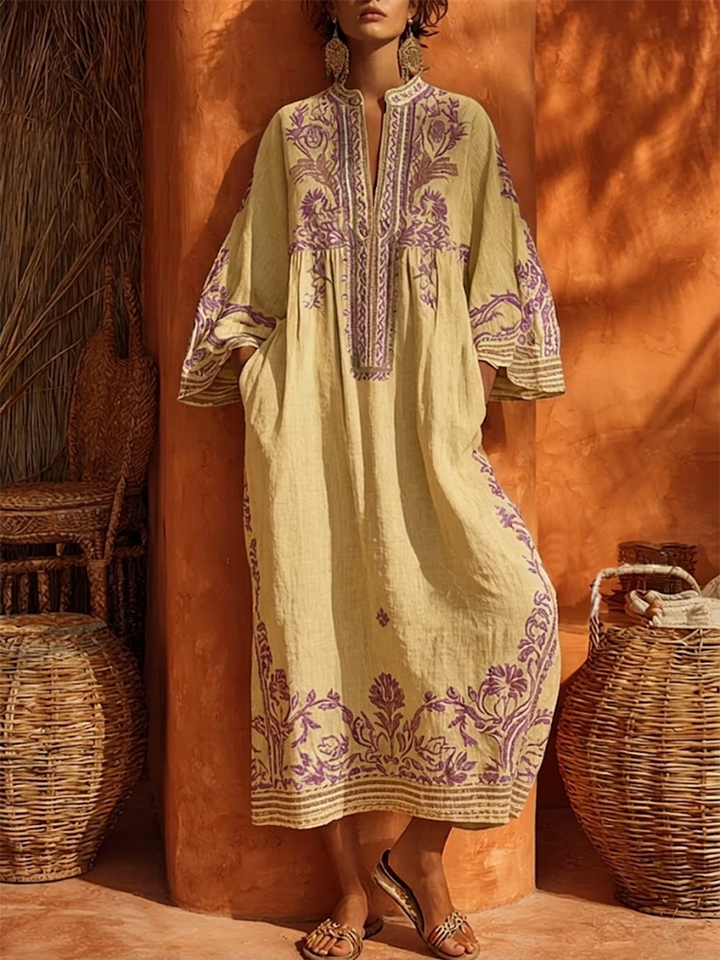 Celestina | Embroidered bohemian dress with Mediterranean charm