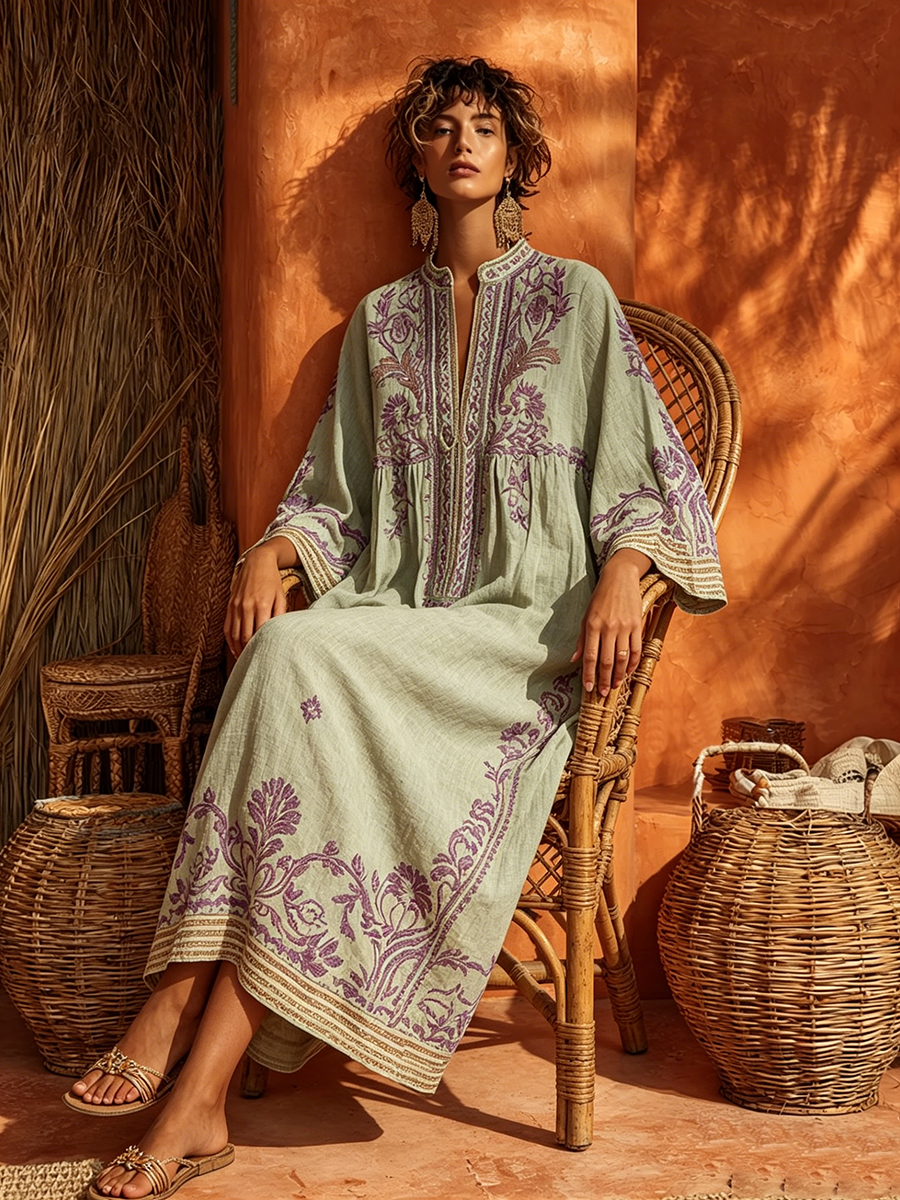 Celestina | Embroidered bohemian dress with Mediterranean charm