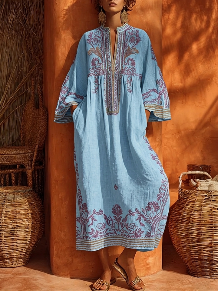 Celestina | Embroidered bohemian dress with Mediterranean charm