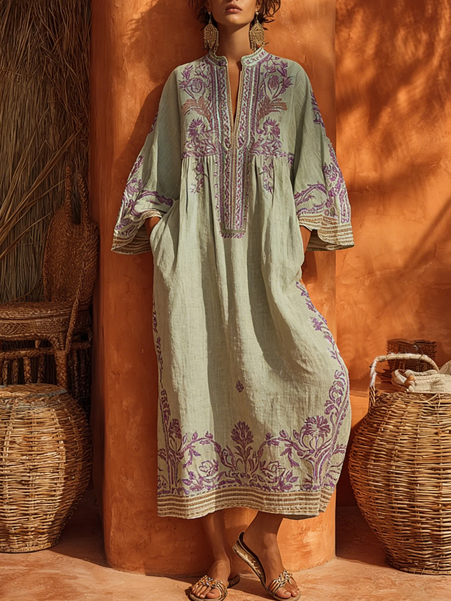 Celestina | Embroidered bohemian dress with Mediterranean charm
